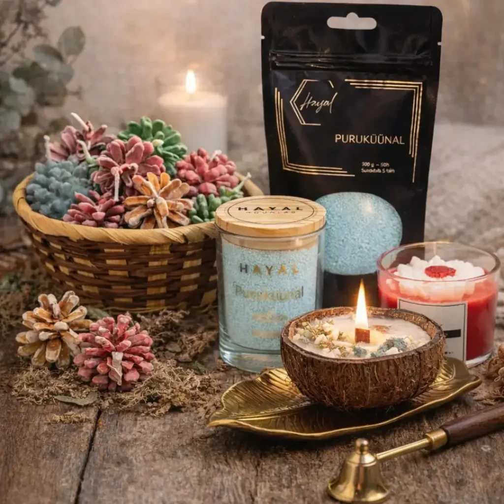 Looduslikud kingiideed kodusoojuse loomiseks – unusta süütetabletid ja tavalised küünlad! looduslikud kingiideed süütekäbid, kookosküünal ja pulberküünal