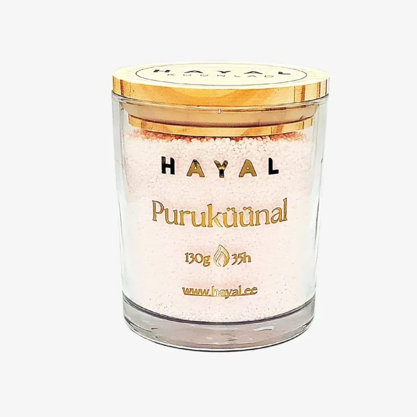 värviline puruküünal klaasis soe roosa