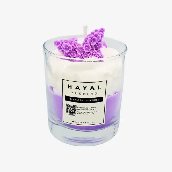 Lavendli aroomiga tekstuurküünal – vahuküünal liblikaga